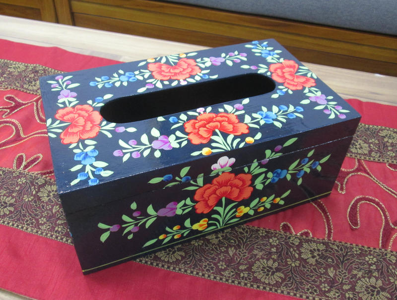 【肯萊柚木傢俱館】印度異國風情 油木手工採繪面紙盒 限量商品