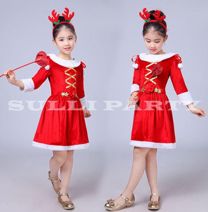 雪莉派對~兒童聖誕節造型服 聖誕節服裝 聖誕派對 聖誕節變裝 小朋友可愛紅色聖誕造型服 麋鹿造型 紅色聖誕裙