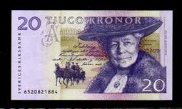 【低價外鈔】瑞典2006年 20Kronor 瑞典克朗 紙鈔一枚 P63 (後期紫色版) 絕版少見~
