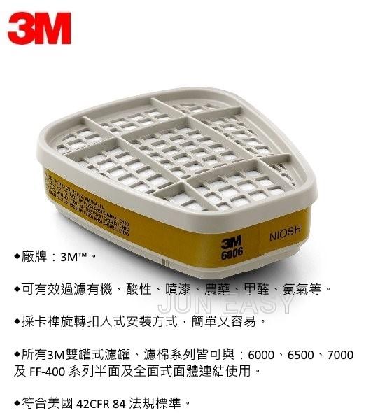 3M6006綜合濾毒罐 美國製 呼吸防護 防毒面具 濾罐《JUN EASY》