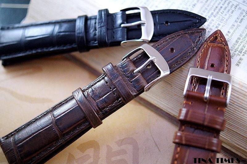 TINA TIME~艾菲爾短吻鱷 經典感濃厚 亮面 方格壓紋牛皮錶帶 台灣製 歐規標準 19mm 21mm