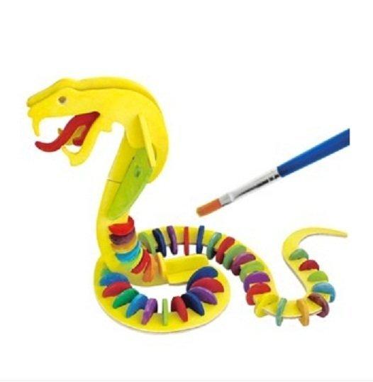 EZBUY-新年禮物3D立體木質拼圖3歲小男女孩兒童玩具JP210蛇塗鴉顏料畫筆