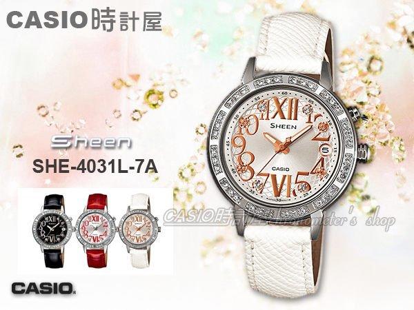 CASIO 時計屋 卡西歐手錶 SHEEN SHE-4031L-7A 女錶 真皮錶帶 防水全新 保固 附發票