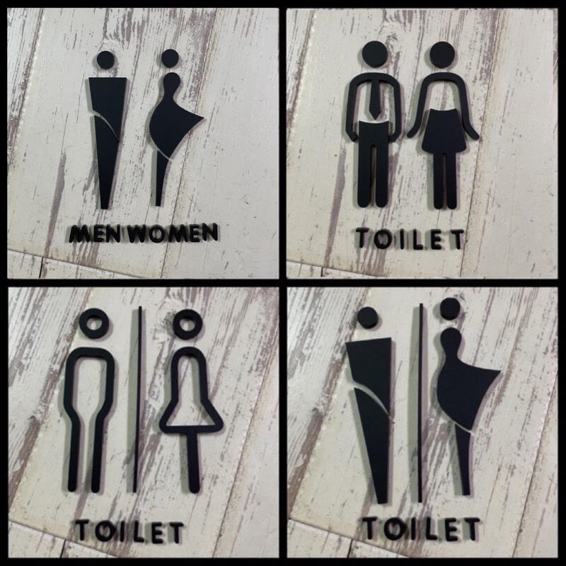 消光黑鏤空人物款廁所標示牌 指示牌 歡迎牌 商業空間 開店必備