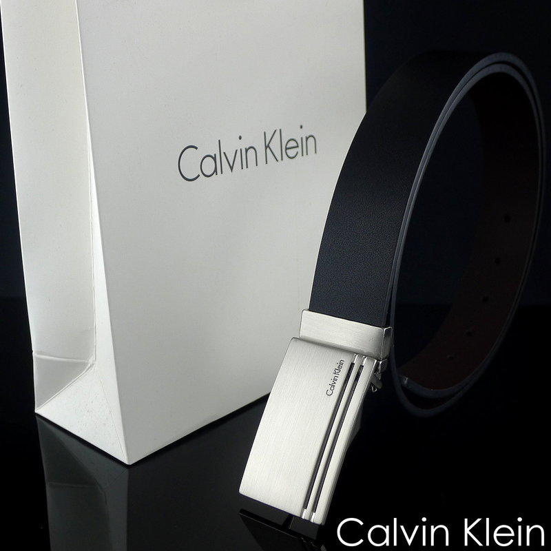 ◎全新100% Calvin Klein CK 原廠正品銀鐵牌紳士百搭雙面真皮帶 ◎可附原廠提袋