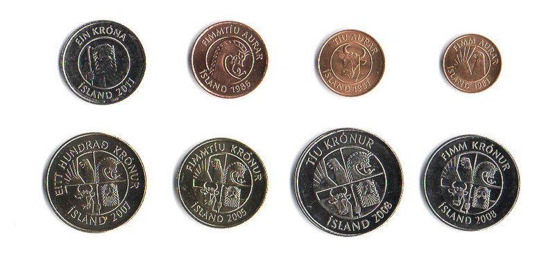 冰島八枚全新錢幣8枚海洋生物2007-2011年