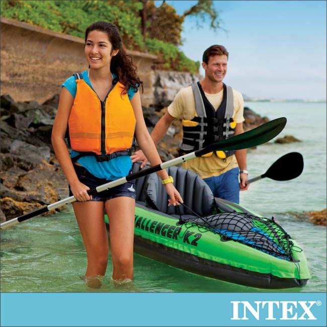 小江的店--【INTEX】挑戰者K2-雙人運動獨木舟/橡皮艇 (附雙漿+手壓幫浦)(68306)