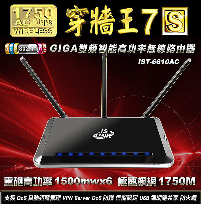 2018訊號最強雙頻機種 穿牆王7S AC1750M 6T6R高功率1500mWX6 GIGA VPN 無線分享器路由器