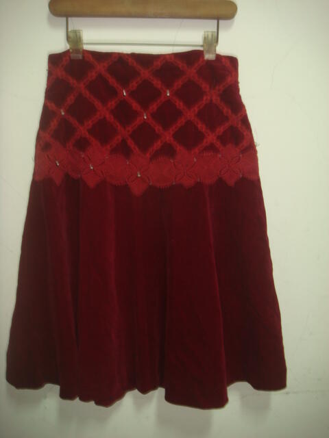 二手紅色絨布裙子/二手裙子/8片裙