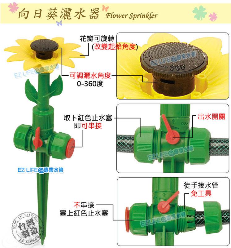 【EZ LIFE@專業水管】向日葵灑水器  可調整出水範圍角度 可串接 有開關 可接一般五分四分軟管