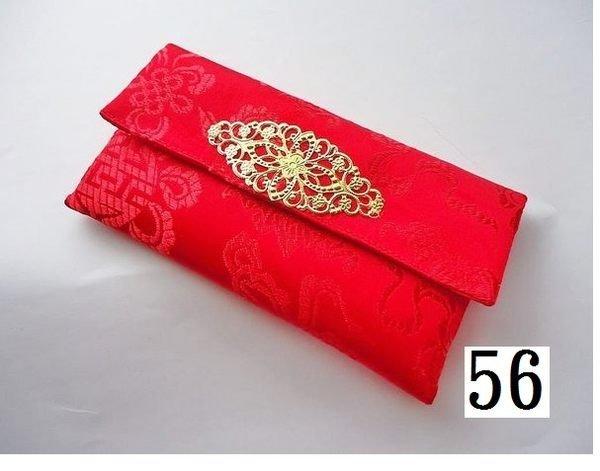 ㄚ嬌手作◎中國風橫式紅包袋~綢緞布料~金色簍空花片