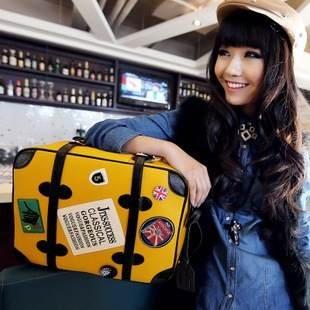 韓國正品徽章後背包手提單肩包女 小型行李包箱型女流行 行李包