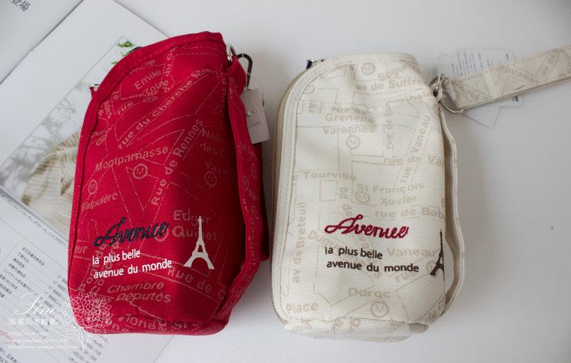 【36號日本雜貨直營】日本帶回 法式巴黎鐵塔街景圖寶特瓶水壺袋～紅色＆白色（特價）