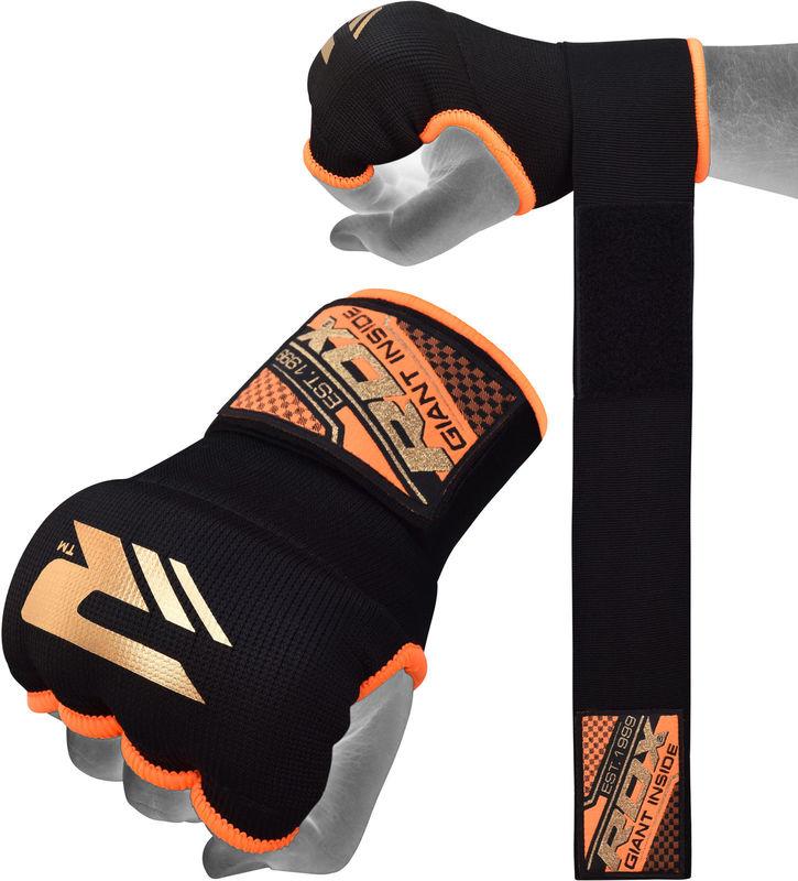 【千里之行】英國RDX手綁帶繃帶-黑橘-內襯套-另有重訓手套腰帶拳擊手套可選購