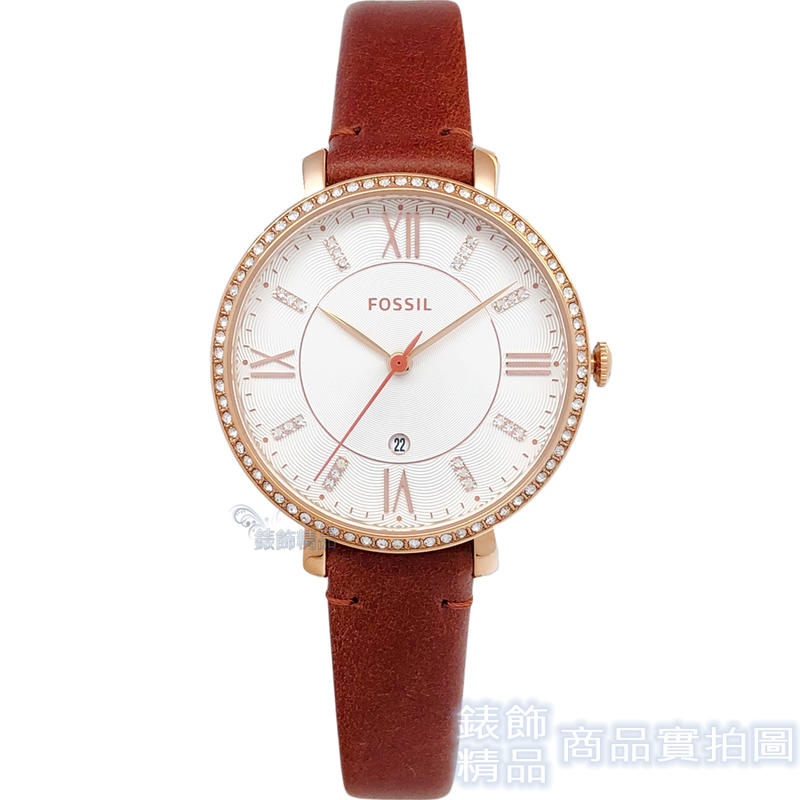 FOSSIL 手錶 ES4413 晶鑽閃耀玫瑰金 咖啡色皮帶 女錶 全新正品【錶飾精品】