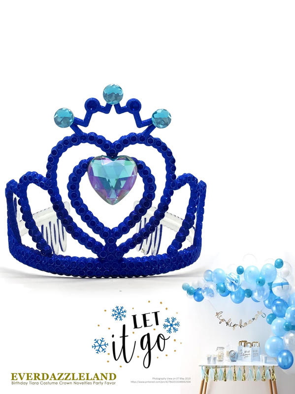 ✨EverDazzleLand✨冰雪奇緣2●找尋真相-冰雪女王 艾莎冰雪城堡派對 寶藍晶鑽色皇冠