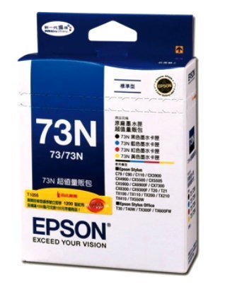 EPSON 73N系列超值量販包(1黑3彩) T105550    無拆封庫存出清已過保鮮期/退換運費買家自付，1500