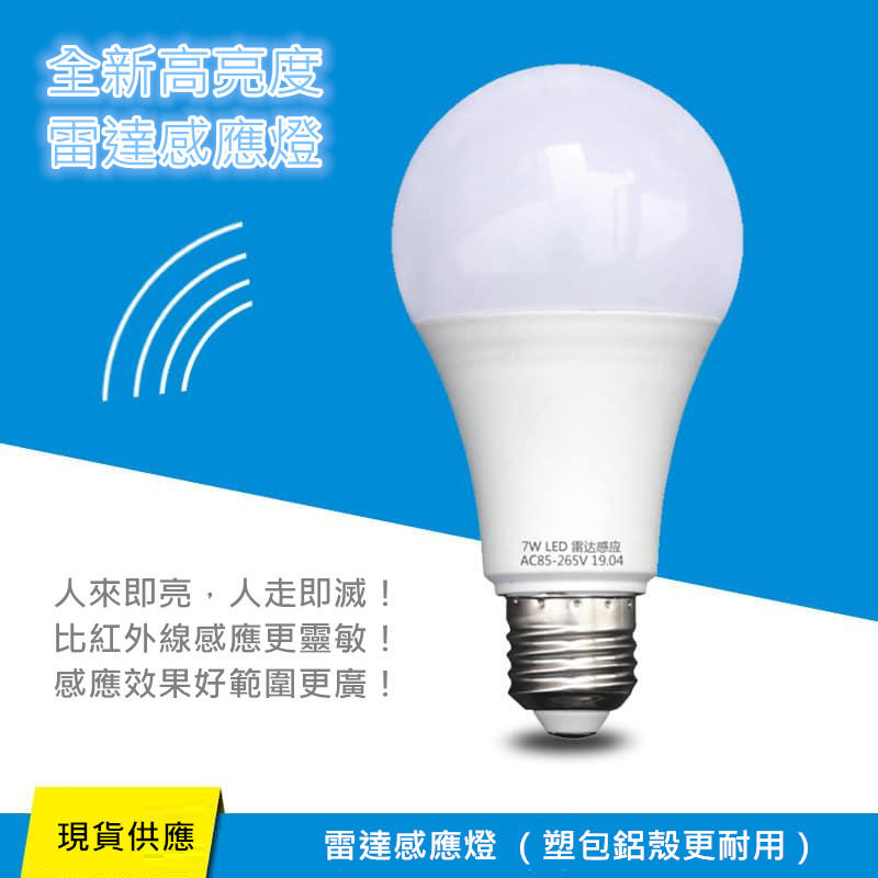 雷達感應燈 微波感應燈 2019最新雷達感應智慧型LED燈泡 W E27 LED燈泡 人體感應燈 節能燈泡