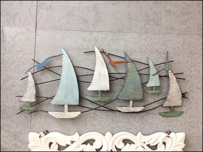 立體鐵件彩色仿古帆船與海鷗壁飾 藍色刷舊一帆風順鐵藝壁貼 海洋風壁掛牆面裝飾造型壁飾【歐舍傢居】