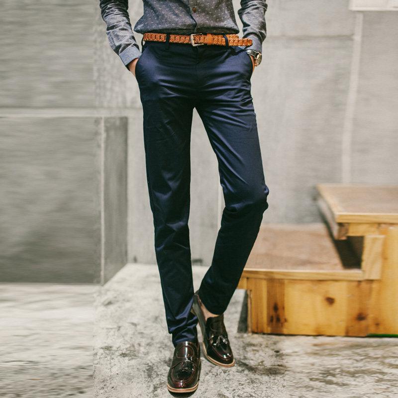 新款 時尚男士韓版修身休閒褲純色小腳褲 米白K5030 