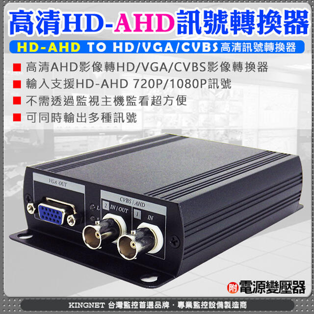監視器 AHD訊號轉換器 AHD轉HD/VGA/CVBS轉換器 可直接連接螢幕 免透過監控主機 DVR影像轉換