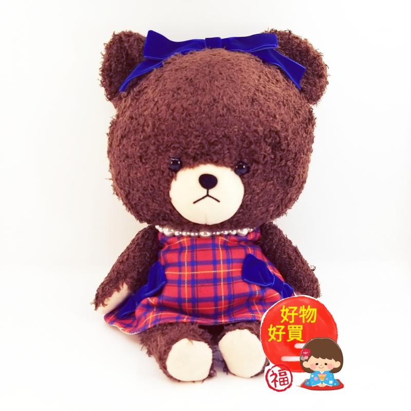 日本the bear's school 上學熊學校熊 珍珠項鏈格紋洋裝公仔玩偶