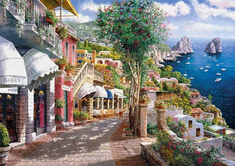 39257 1000片歐洲進口拼圖 CLE 繪畫風景 義大利 卡布里島 沿海餐廳