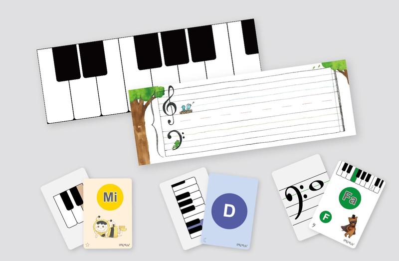 ☆陽光音樂城☆音樂教材 福樂音樂學習板(學生組)（琴键板、譜表板，正反面一大張)＋(學習卡32張）學習鍵盤位置 認識音符