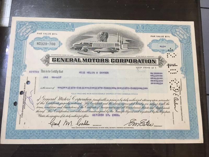 1980美國GM汽車公司股票one hundred（精美凸版印刷）