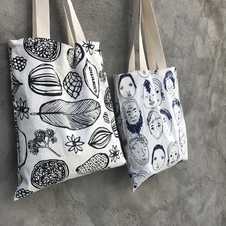 韓風文青款布包包插畫女書包單肩包文藝棉麻雙麵包兩面環保購物袋