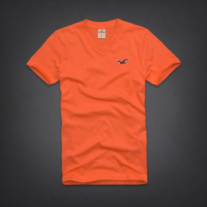 【全新真品現貨在台】(A&F AF )副牌Hollister (HCO)刺繡海鷗橘色V領短袖T恤M號