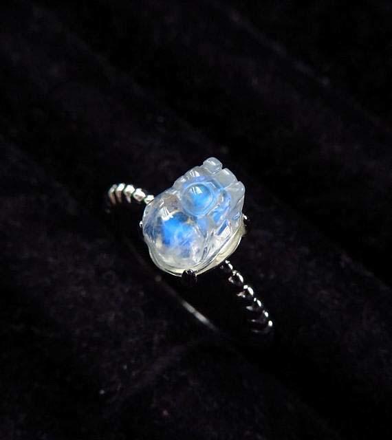 斯里蘭卡進口9mm藍月光石貔貅戒指正品活圍活口內徑可調整正品珠寶玉石首飾飾品