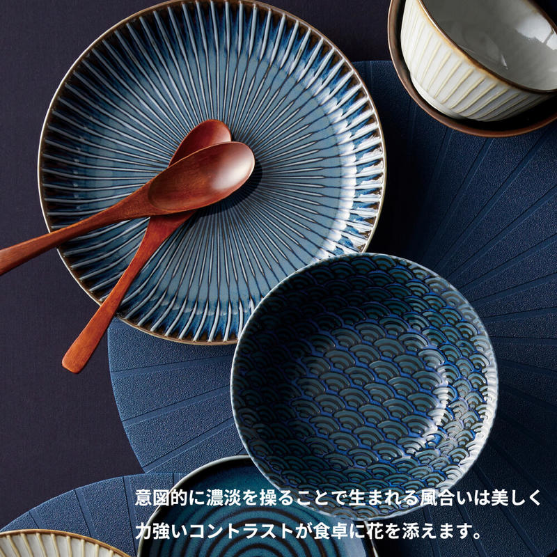 補貨中 日本製 美濃瓷器 五入組木盒禮盒裝 手工製作 絢麗藍窯変 銘々皿揃  甜點盤 盤子 盤
