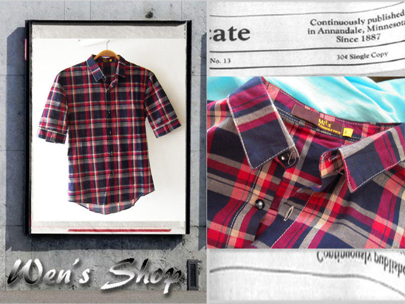 ★♀Wen's Shop♀★全新休閒格紋短袖襯衫(適合S號M號)