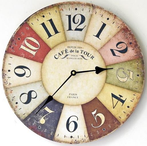 星之屋zakka雜貨 Vintage歐式鄉村風 仿舊復古拚色數字無框掛鐘 羅馬數字時鐘 掛鐘 造型鐘