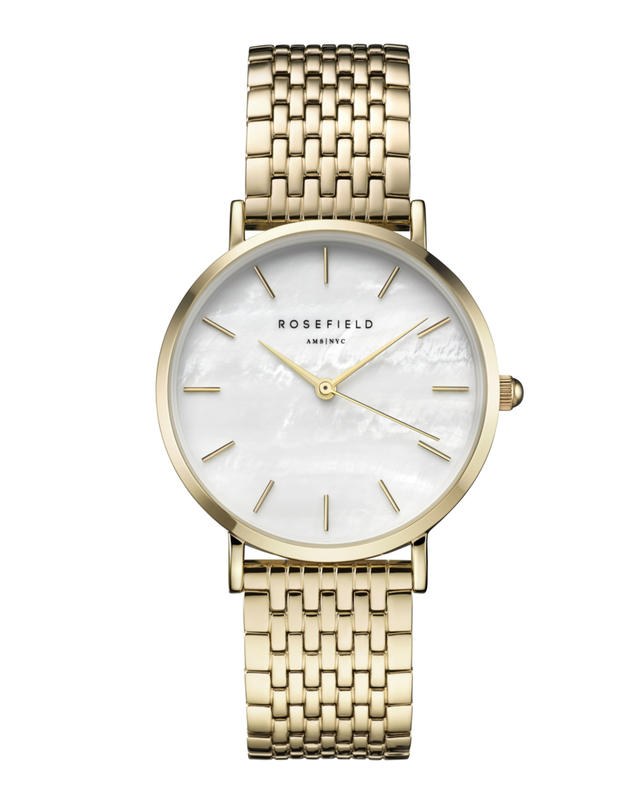 【Rosefield】紐約時尚手錶女錶現貨，首賣特價85折，貝殼面金色金屬鍊條錶帶，錶面33mm可用於Cluse