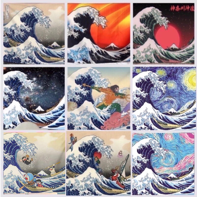 日本神奈川海浪系列掛布 背景布 掛毯 家居 家飾 桌布 浮世繪 神奈川 神奈川沖浪裏