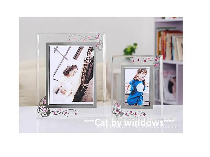 【窗邊的貓】母親節禮物 7吋  水晶相框  葡萄紅鑽水晶相框 現貨供應