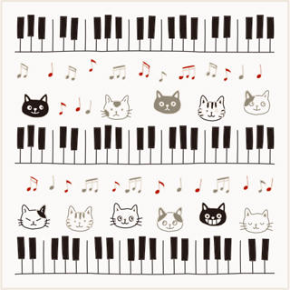 【噗嘟小舖】現貨 日本境內購入 貓咪 鋼琴 方巾 (約22x22cm) 毛巾 手帕 洗臉巾 音符 琴鍵 綿100% 送禮