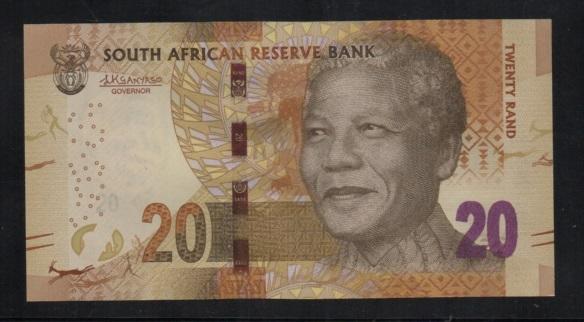 【低價外鈔】南非(2015)年20Rand紙鈔一枚，新版簽名，曼德拉肖像，少見！