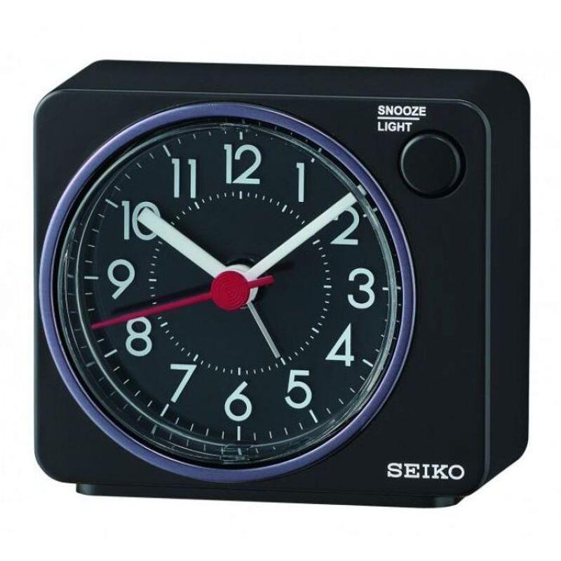 SEIKO ALARM CLOCK 精工消光黑方形LED燈貪睡功能靜音滑動式指針鬧鐘 型號：QHE100K【神梭鐘錶】