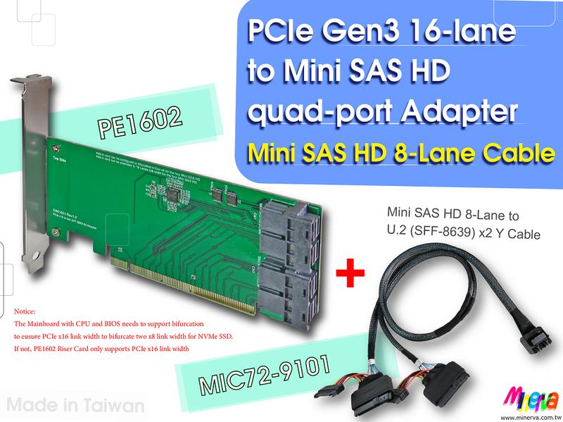 PE1602-PCIe x16 to Mini SAS HD 8x quad-port +MIC72-9101 套件組