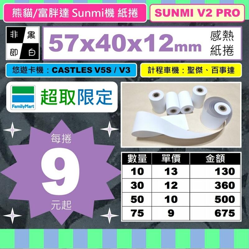 🐼《非黑即白》感熱紙捲57x40x12mm 。❇️適用：foodpanda Sunmi機、一卡通機、悠遊卡機...等
