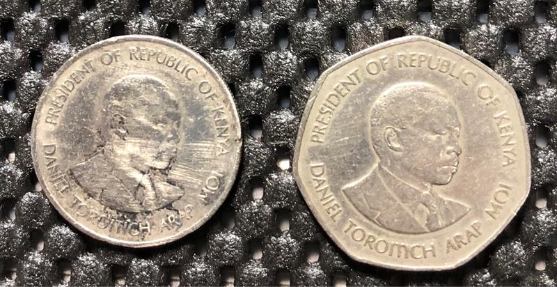 私藏 : 非洲錢幣> 肯亞.1980-89年版式.5 SHILLINGS & 1 SHILLINGS(兩枚合拍)