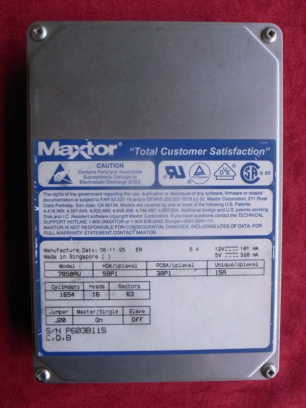 【台南】Maxtor 800MB(850MB)/小容量/DOS用/IDE(7850AV)(售800元,非1元直購價)