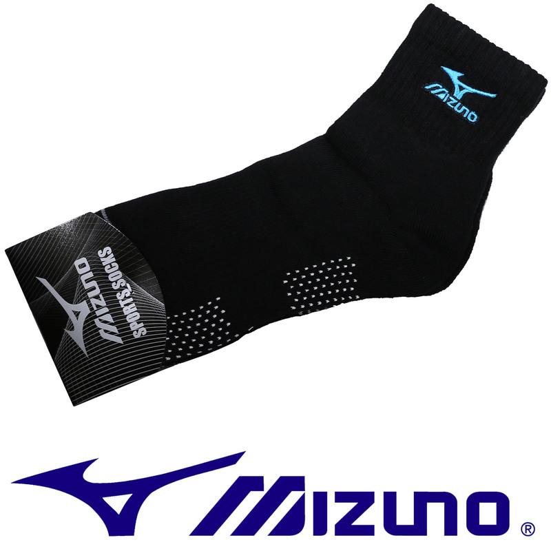 鞋大王Mizuno 32TX-700192 黑×藍 厚底運動短襪【台灣製】