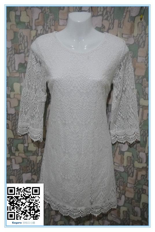 歐洲平價流行女裝 H&M 棉質上衣 網狀 洋裝  七分袖  小禮服 純白典雅  白色 S size【日本購入，全新，現貨在台】