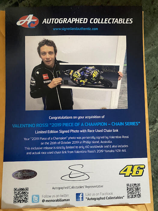 Photo Signée Valentino Rossi VR46 - Format 10x15 Cm, MotoGP, 9 Fois Champion Du Monde