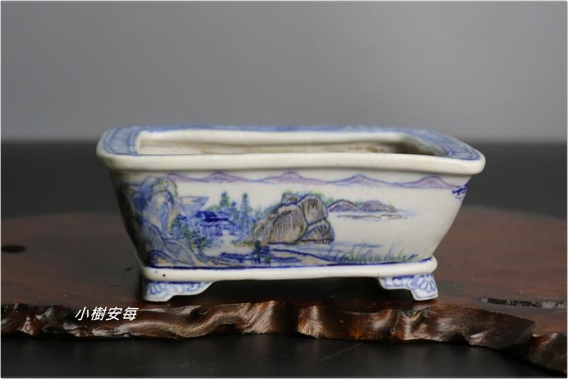 小樹安每】日本盆缽- [谷嵐山] 色繪山水圖長方鉢(時代品) 11cm | 露天