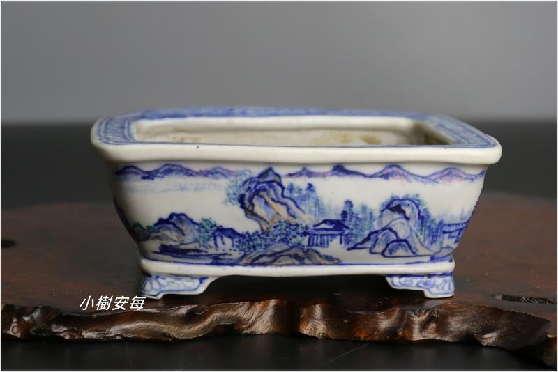 小樹安每】日本盆缽- [谷嵐山] 色繪山水圖長方鉢(時代品) 11cm | 露天